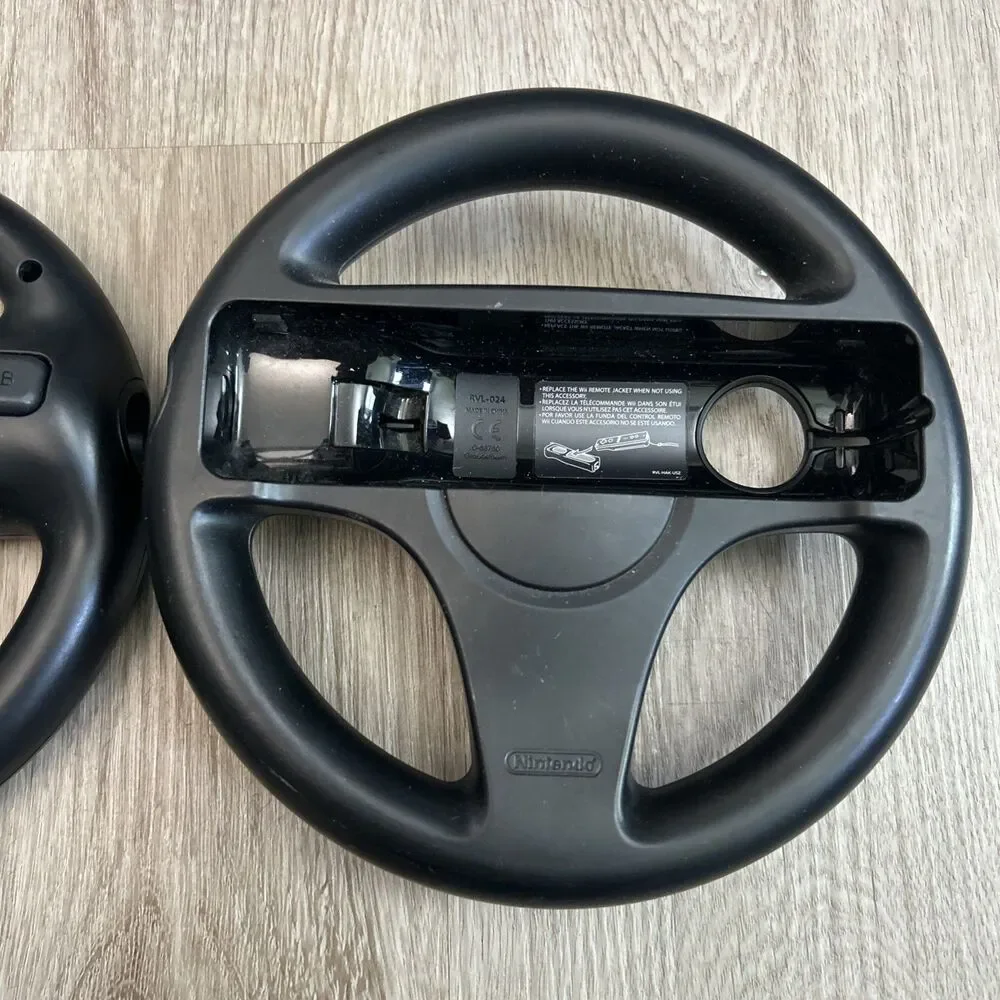 Nintendo Wii Steering Wheel x2 Mario Kart Racing OEM Official Black RVL-024